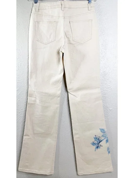 Coldwater Creek Sz 4 ( Actual 29x31) Beige Blue Flowers Bootcut Jeans EUC - Picture 10 of 10